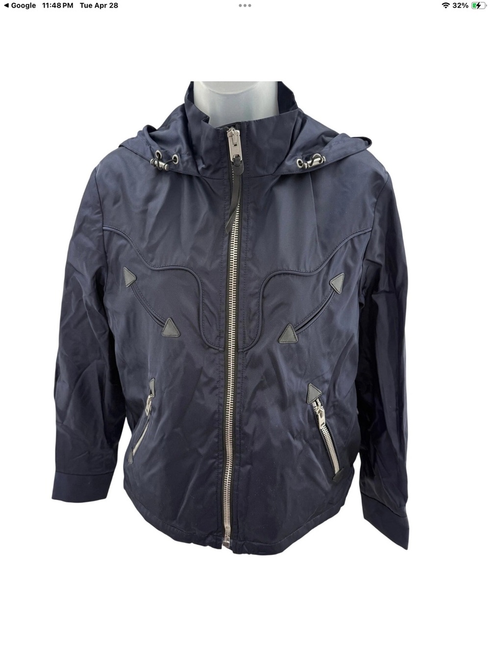 Coach 1941 Womens Navy Metallic Western Leather Trim Hooded Jacket Size 2 New